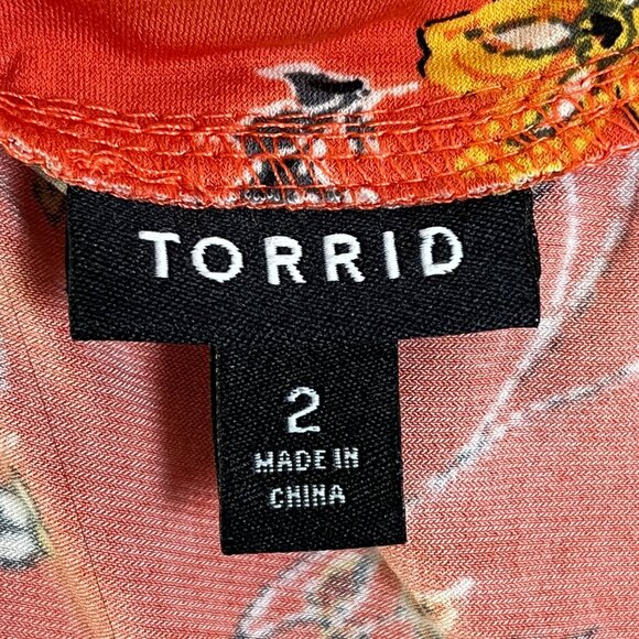 Torrid Orange V-Neck Floral Skater Dress Flutter Sleeve 24285 Size 2 - Picture 8 of 9